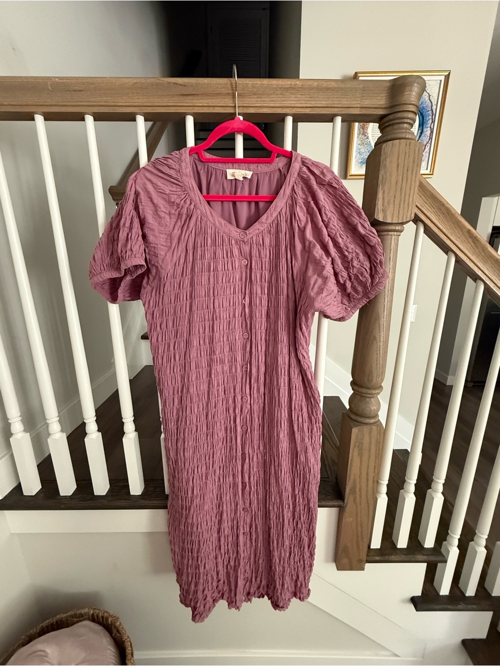 Listicle Mauve Crinkle Button-Front Midi Dress